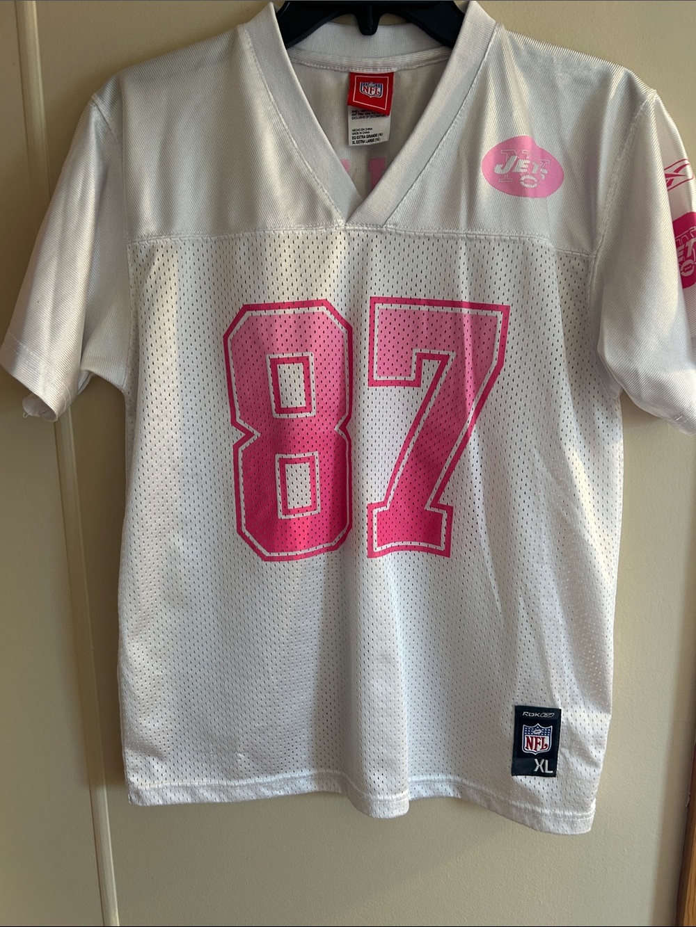 Reebok White Kids Jersey with Pink 87 Graphics